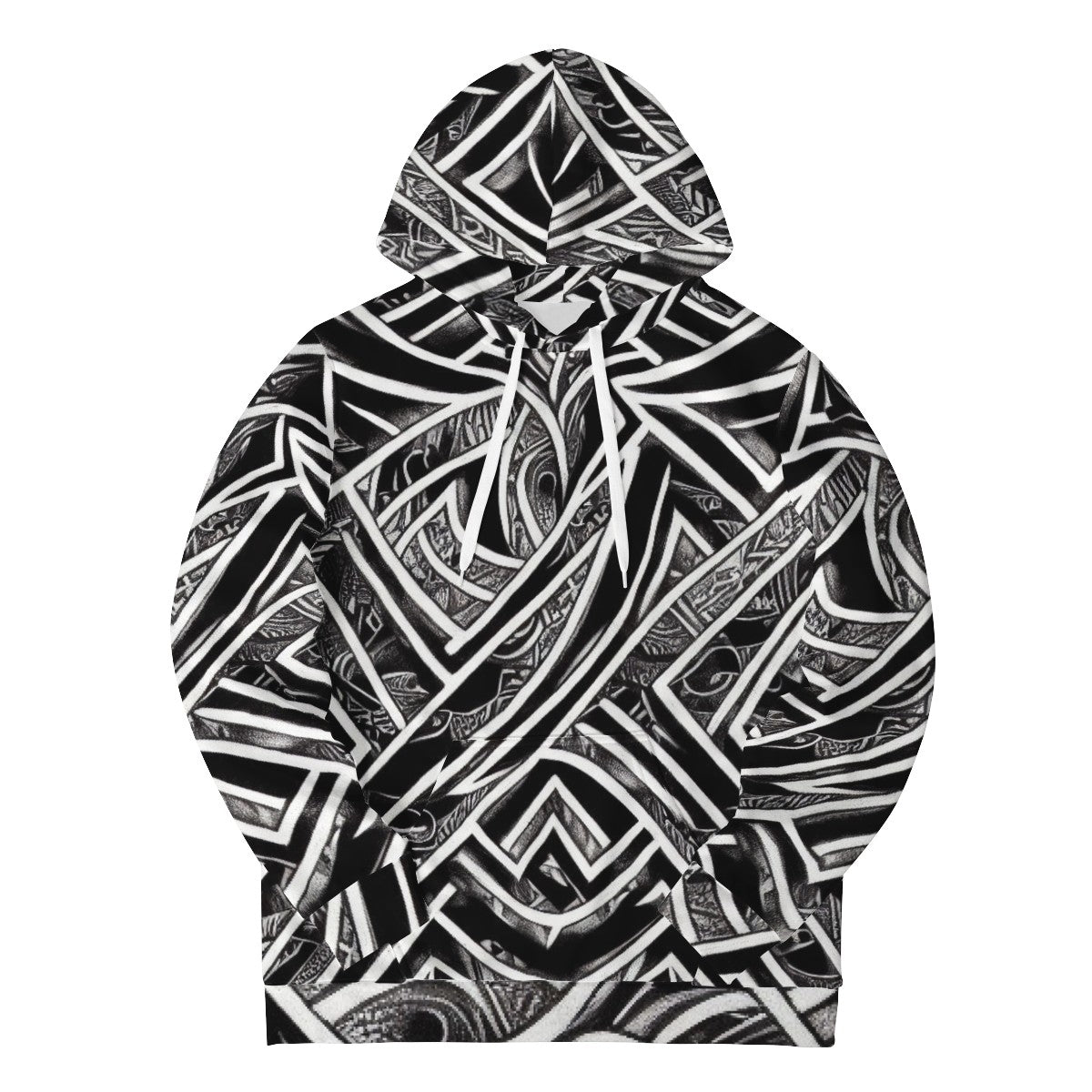 Black and White Polynesian Men's All Over Print Hoodie