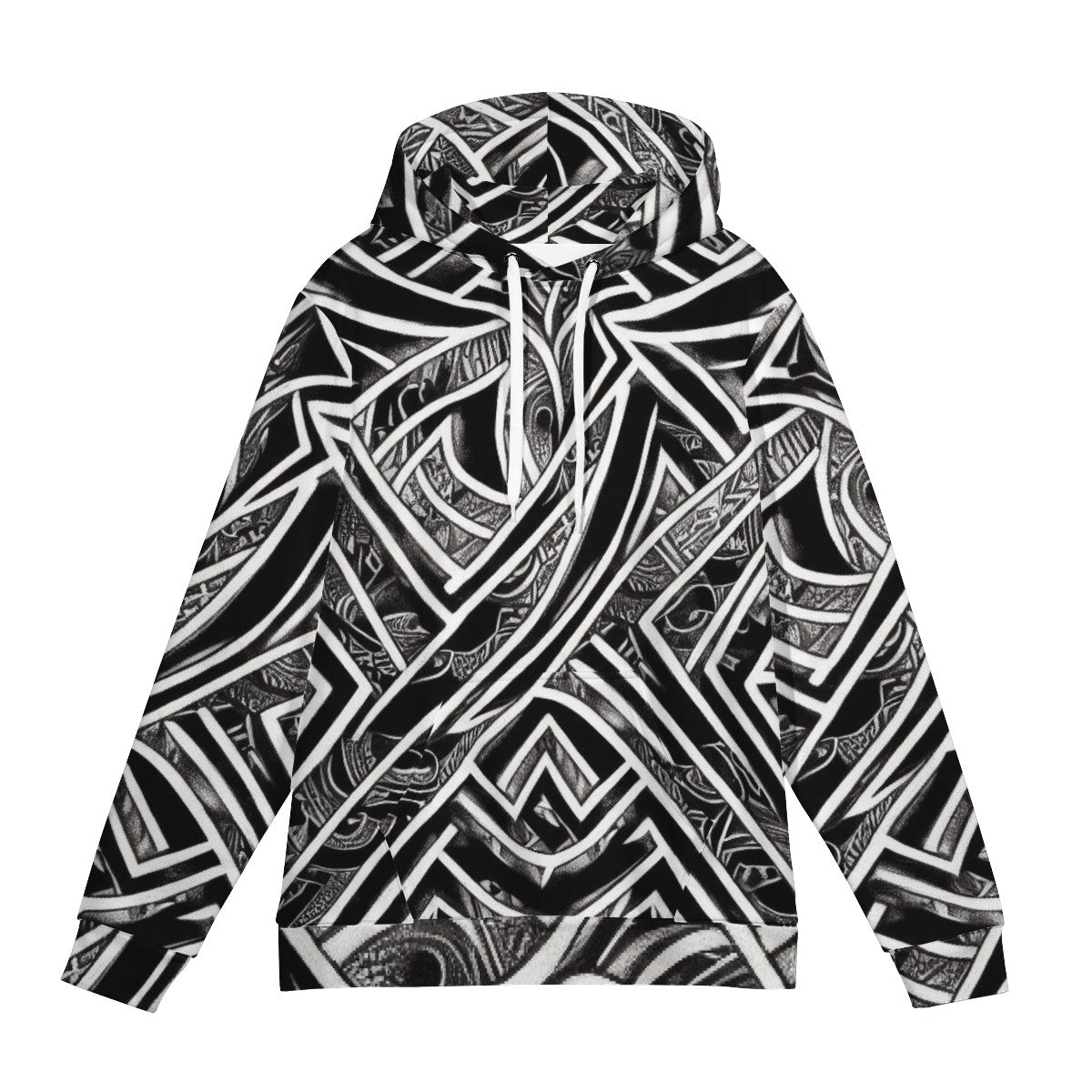 Black and White Polynesian Men's All Over Print Hoodie