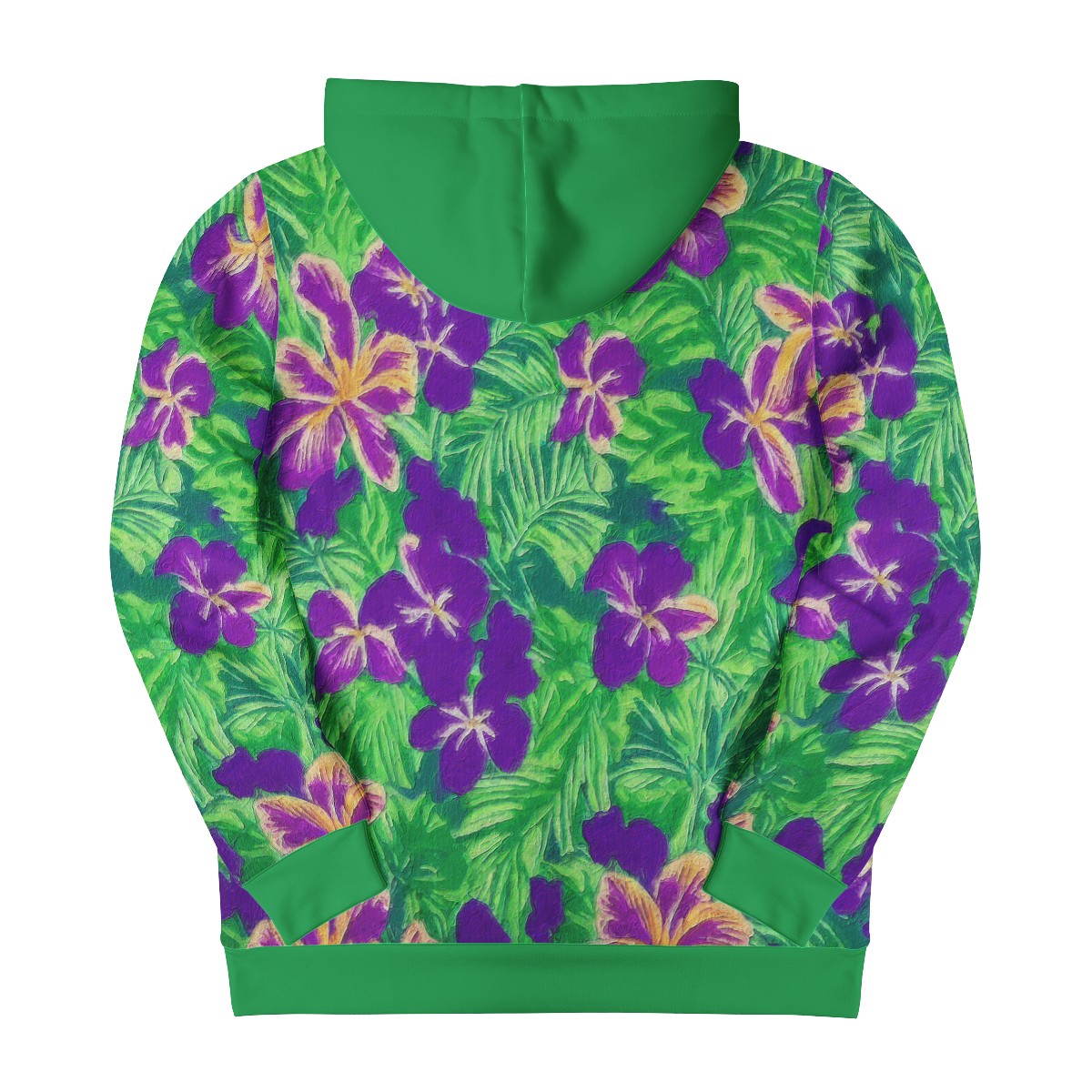 Blue Flag Iris on Green Men's All Over Print Hoodie - Luxtrini, LLC