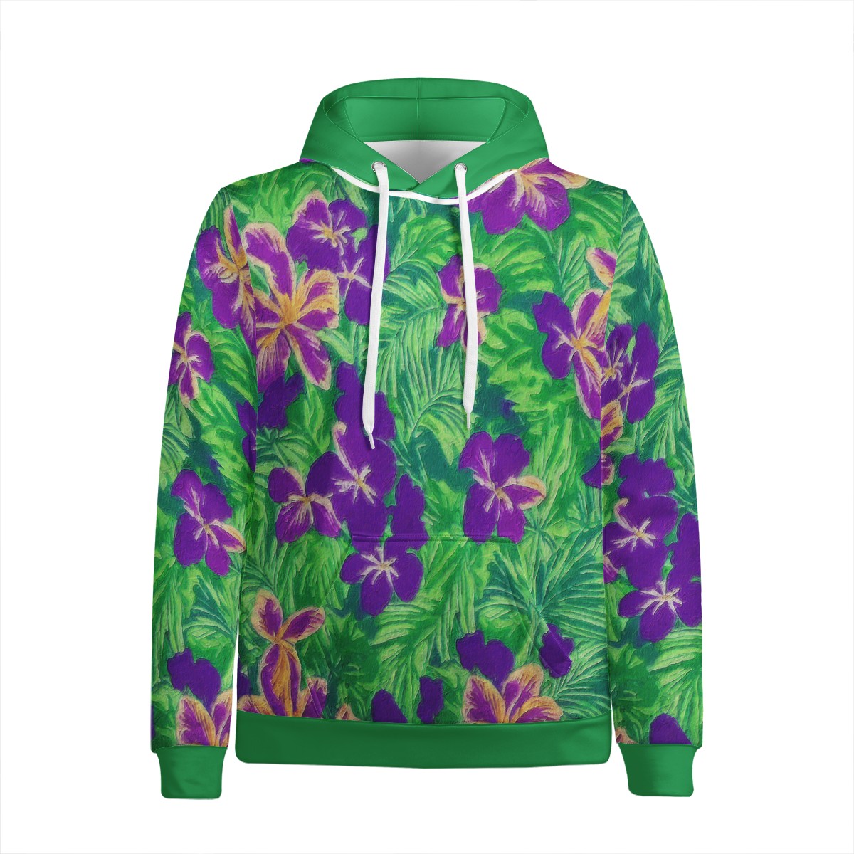 Blue Flag Iris on Green Men's All Over Print Hoodie - Luxtrini, LLC