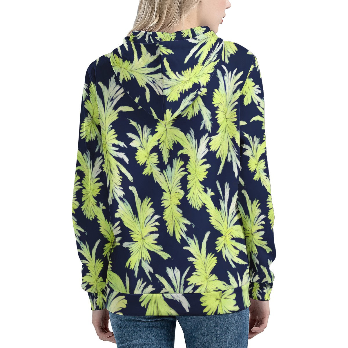 Puakenikeni - Lime Green and Black Women's All Over Print Hoodie - Luxtrini, LLC