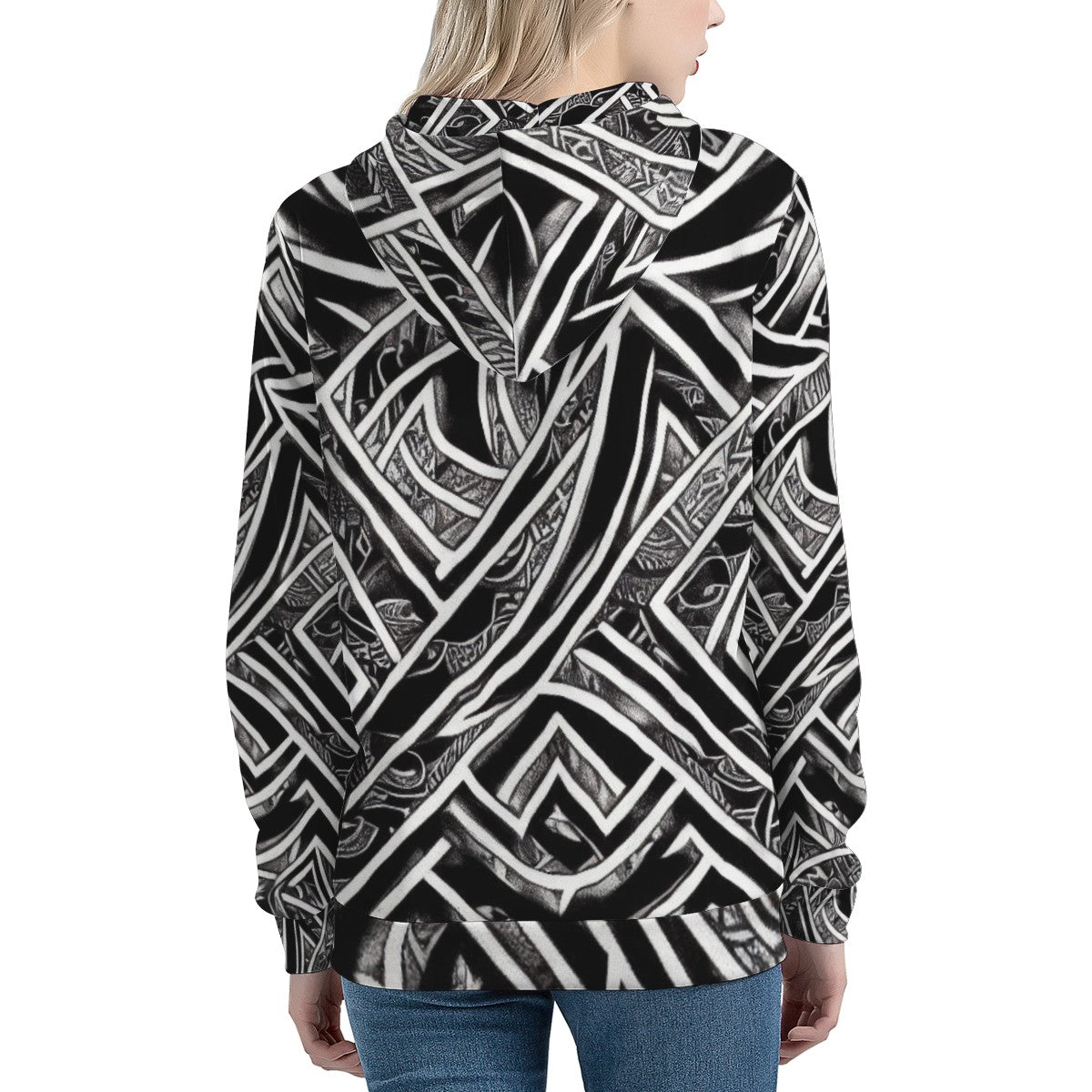 Black and White Polynesian Women's All Over Print Hoodie