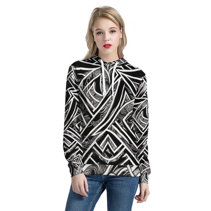 Black and White Polynesian Women's All Over Print Hoodie