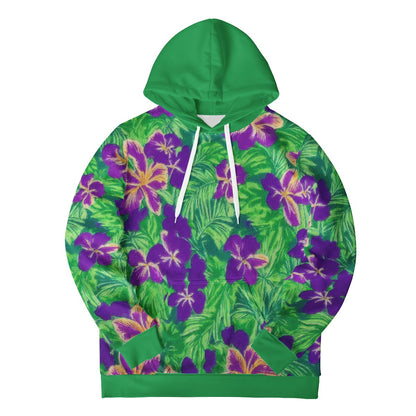 Blue Flag Iris on Green Women's All Over Print Hoodie - Luxtrini, LLC