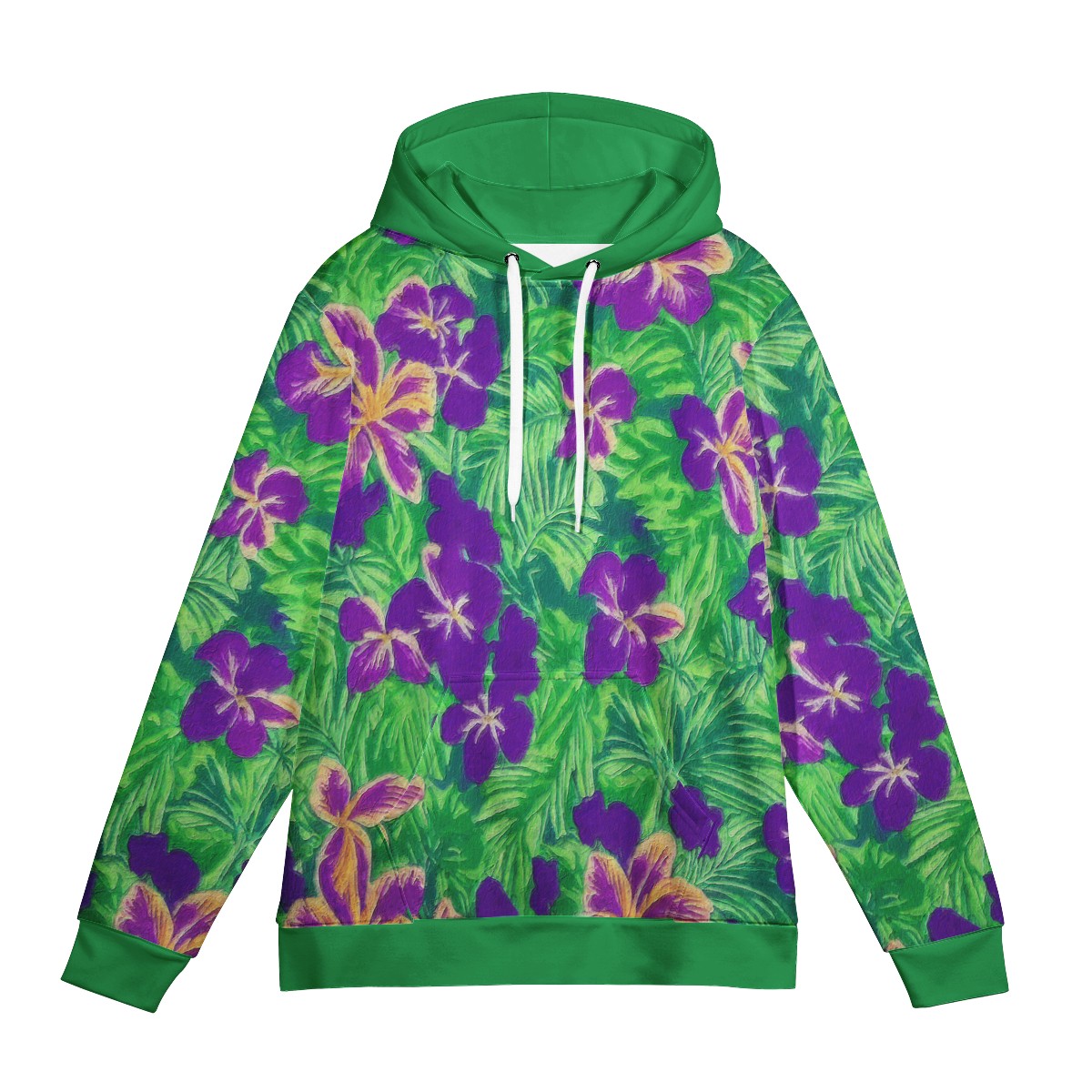 Blue Flag Iris on Green Women's All Over Print Hoodie - Luxtrini, LLC