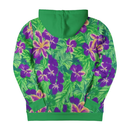 Blue Flag Iris on Green Women's All Over Print Hoodie - Luxtrini, LLC