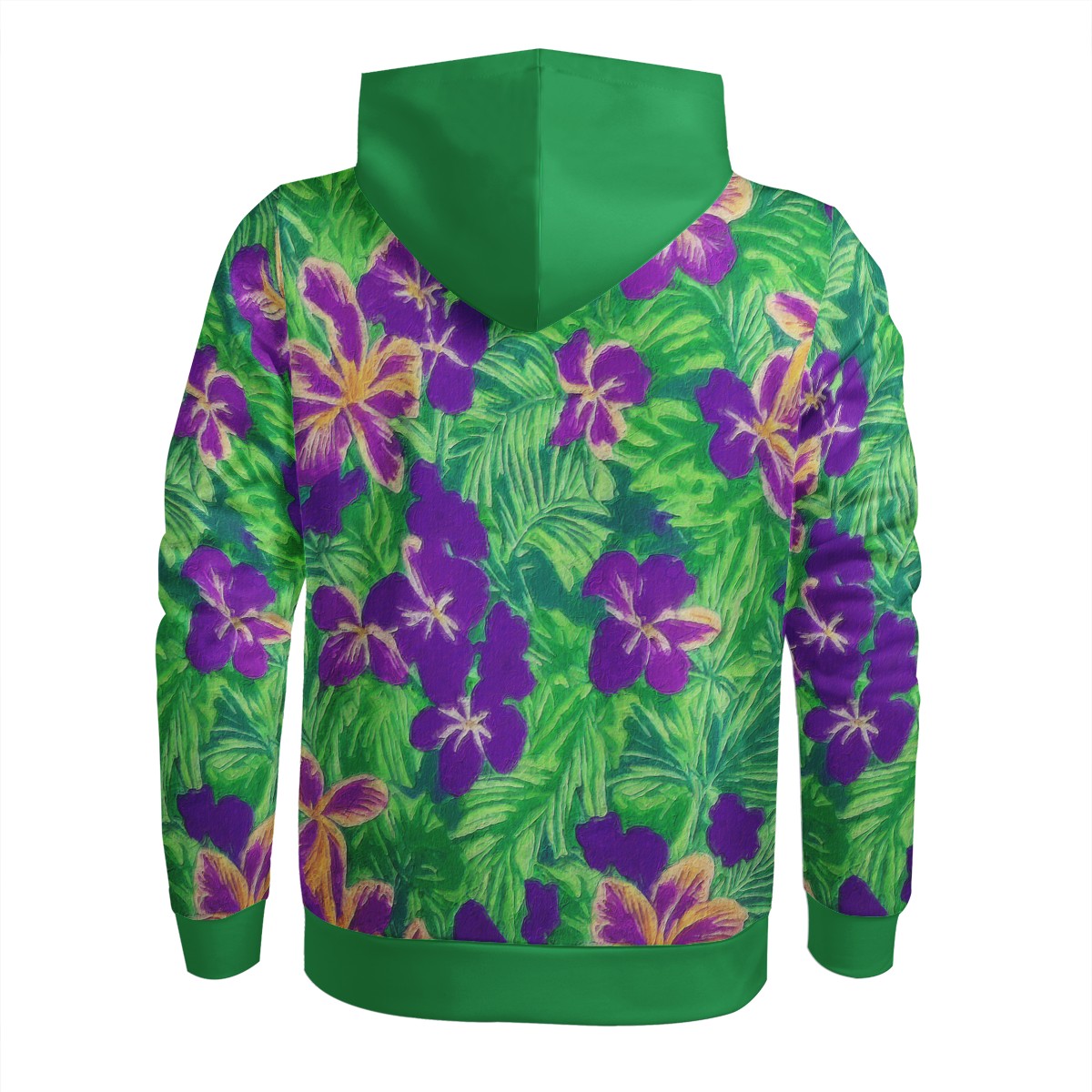 Blue Flag Iris on Green Women's All Over Print Hoodie - Luxtrini, LLC