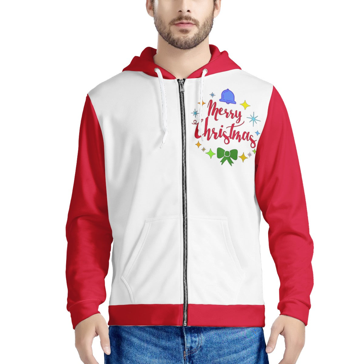 Men's All Over Print Zip Hoodie - Merry Christmas - Luxtrini, LLC