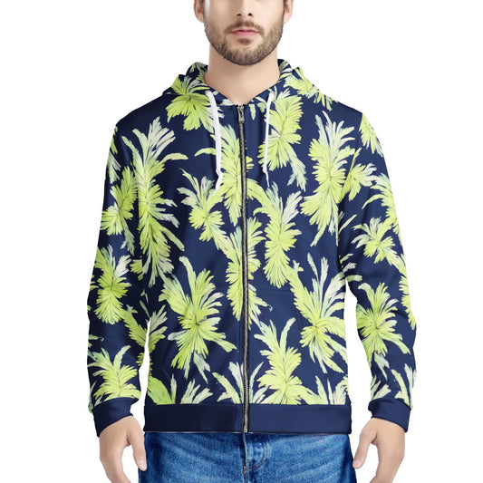 Puakenikeni - Lime Green and Black Men's All Over Print Zip Hoodie - Luxtrini, LLC