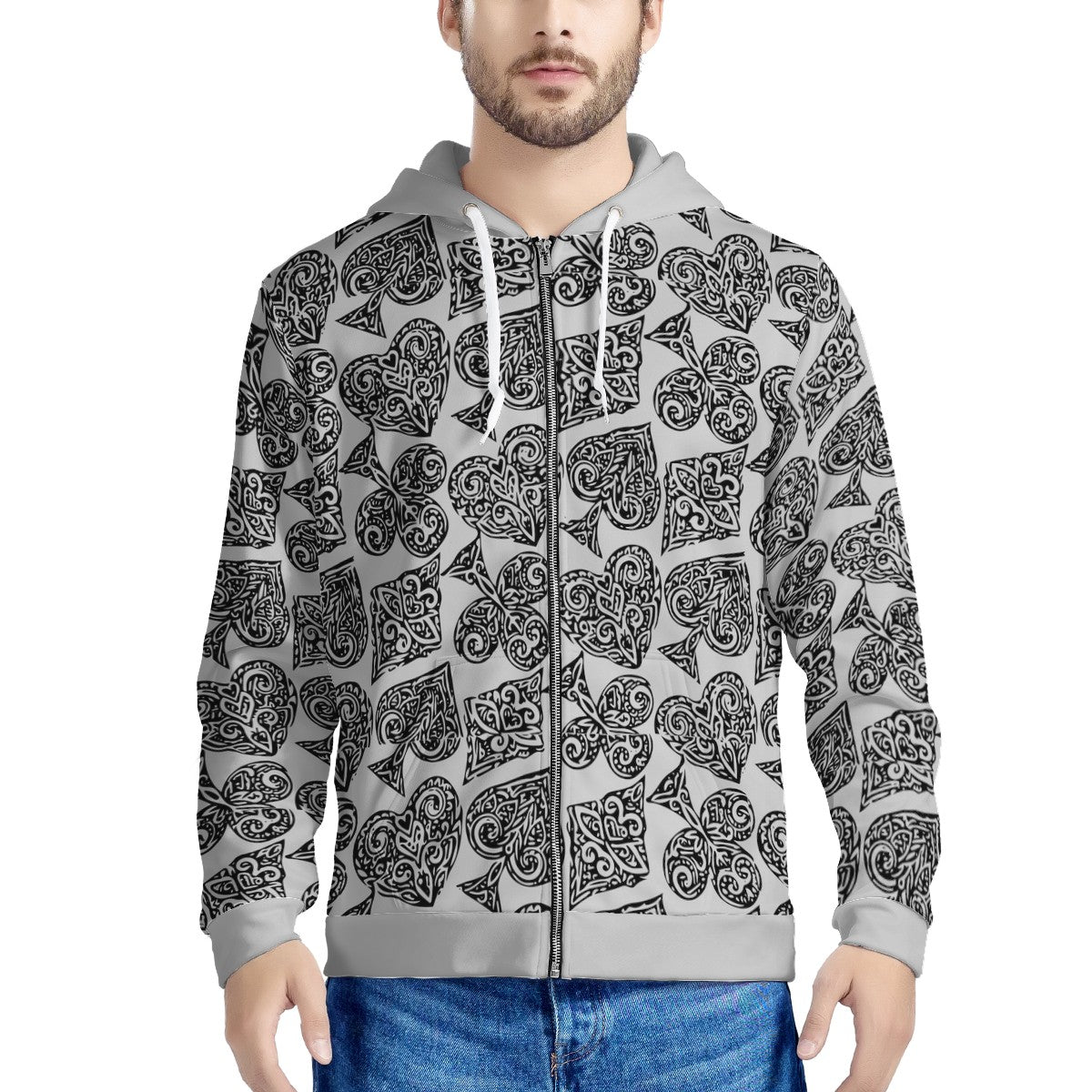 Poker Men's All Over Print Zip Hoodie - Luxtrini, LLC