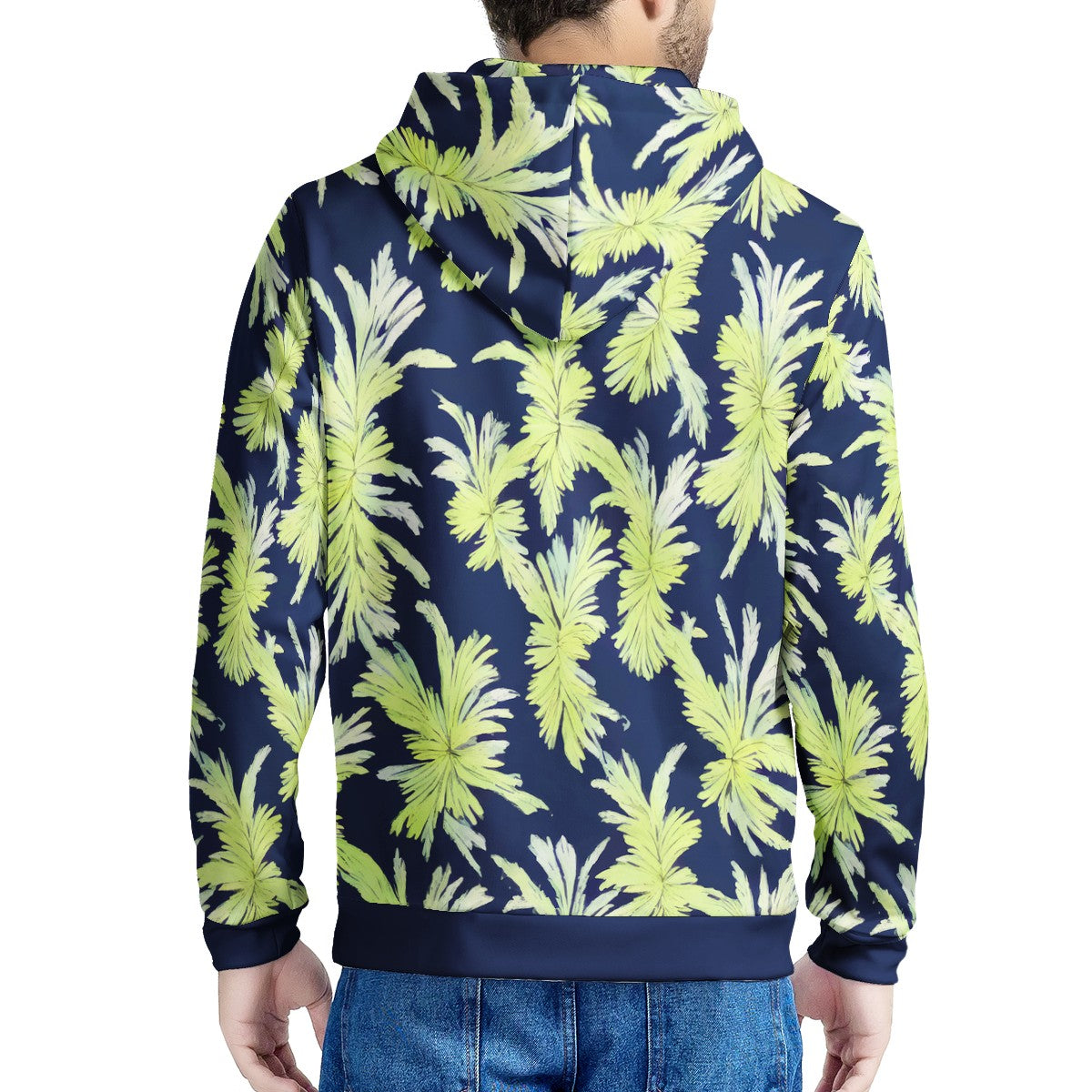 Puakenikeni - Lime Green and Black Men's All Over Print Zip Hoodie - Luxtrini, LLC