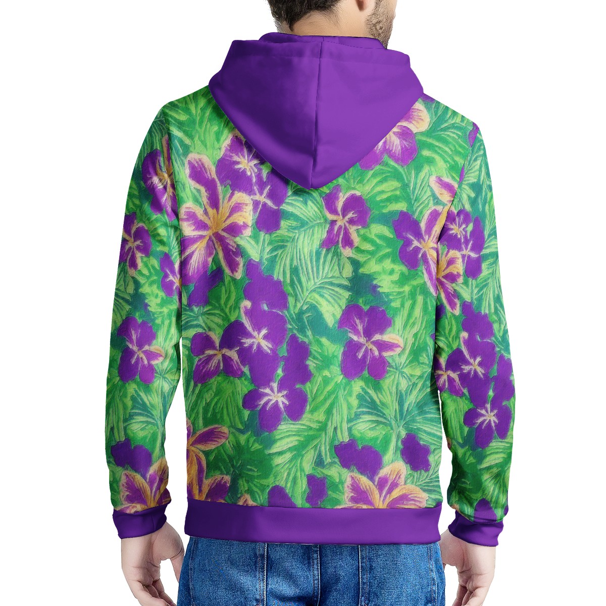 Blue Flag Iris on Green Men's All Over Print Zip Hoodie - Luxtrini, LLC