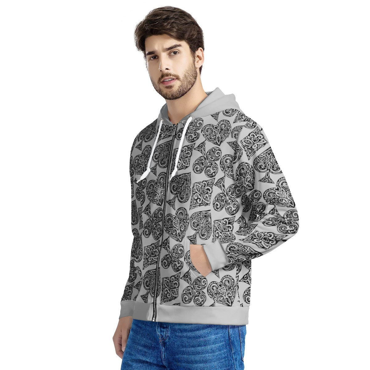 Poker Men's All Over Print Zip Hoodie - Luxtrini, LLC