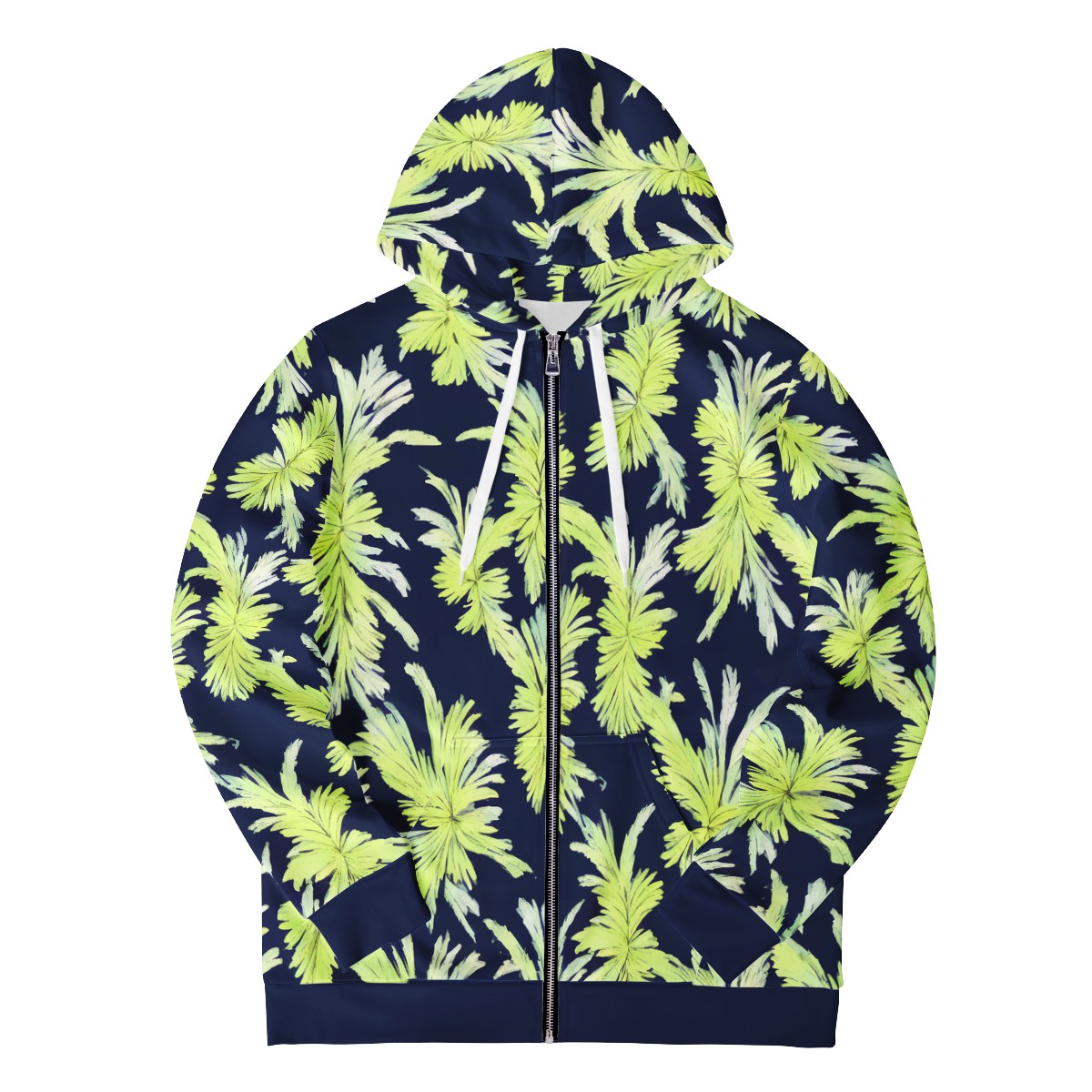 Puakenikeni - Lime Green and Black Men's All Over Print Zip Hoodie - Luxtrini, LLC