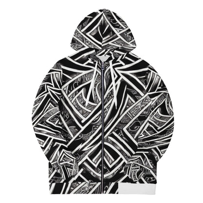 Black and White Polynesian Men's All Over Print Zip Hoodie