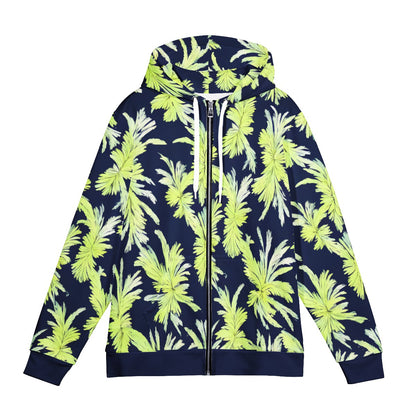 Puakenikeni - Lime Green and Black Men's All Over Print Zip Hoodie - Luxtrini, LLC