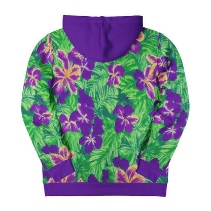 Blue Flag Iris on Green Men's All Over Print Zip Hoodie - Luxtrini, LLC