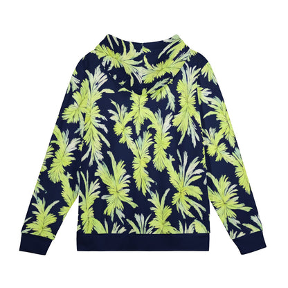 Puakenikeni - Lime Green and Black Men's All Over Print Zip Hoodie - Luxtrini, LLC