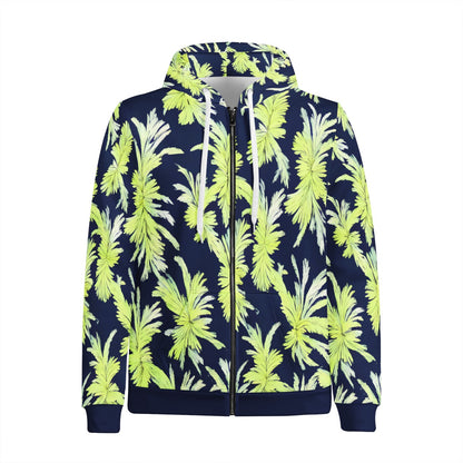 Puakenikeni - Lime Green and Black Men's All Over Print Zip Hoodie - Luxtrini, LLC