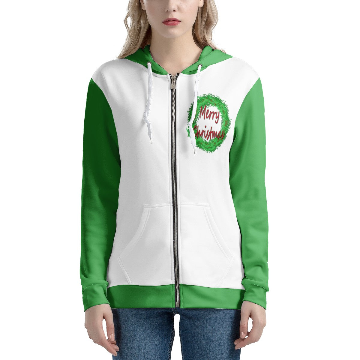 Women's All Over Print Zip Hoodie - Merry Christmas - Luxtrini, LLC