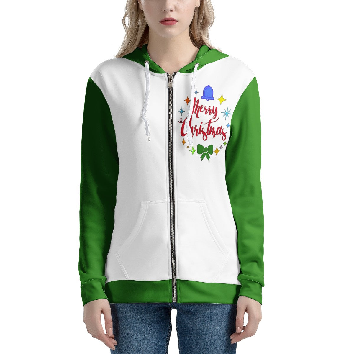 Women's All Over Print Zip Hoodie - Merry Christmas - Luxtrini, LLC