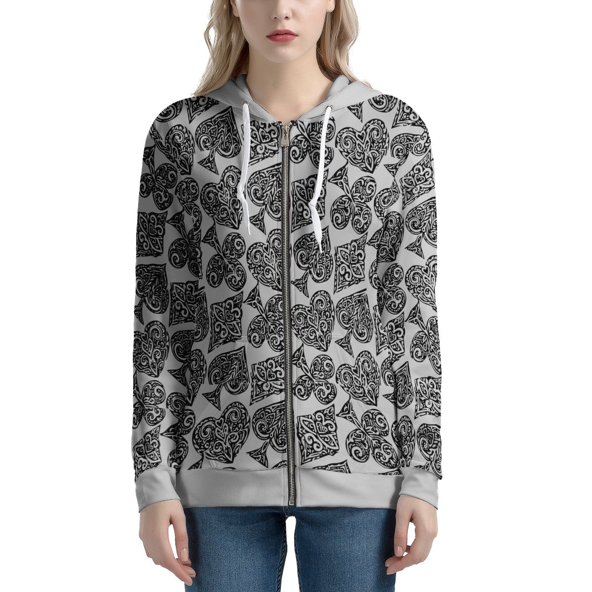 Poker Women's All Over Print Zip Hoodie - Luxtrini, LLC