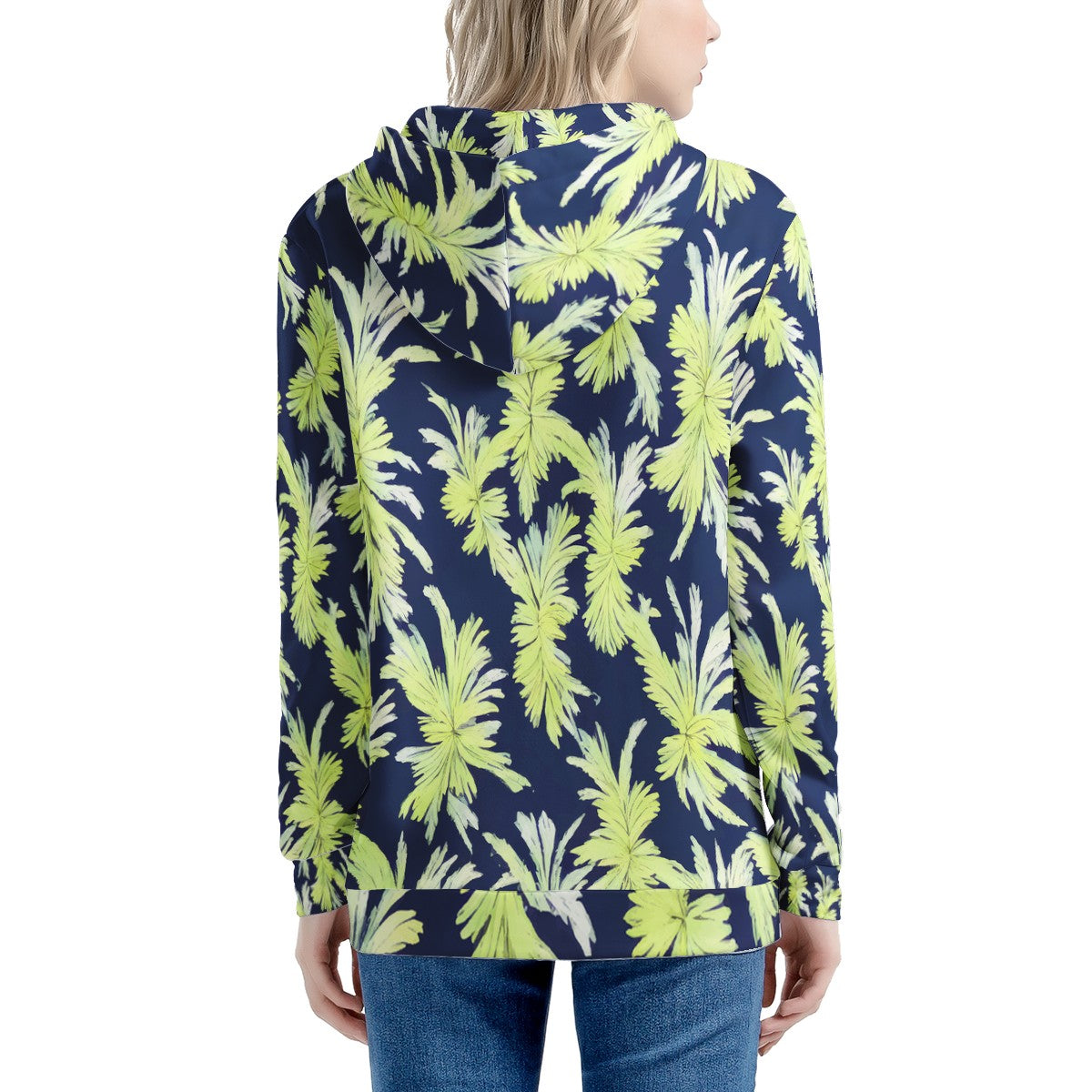 Puakenikeni - Lime Green and Black Women's All Over Print Zip Hoodie - Luxtrini, LLC