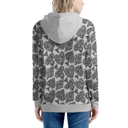 Poker Women's All Over Print Zip Hoodie - Luxtrini, LLC