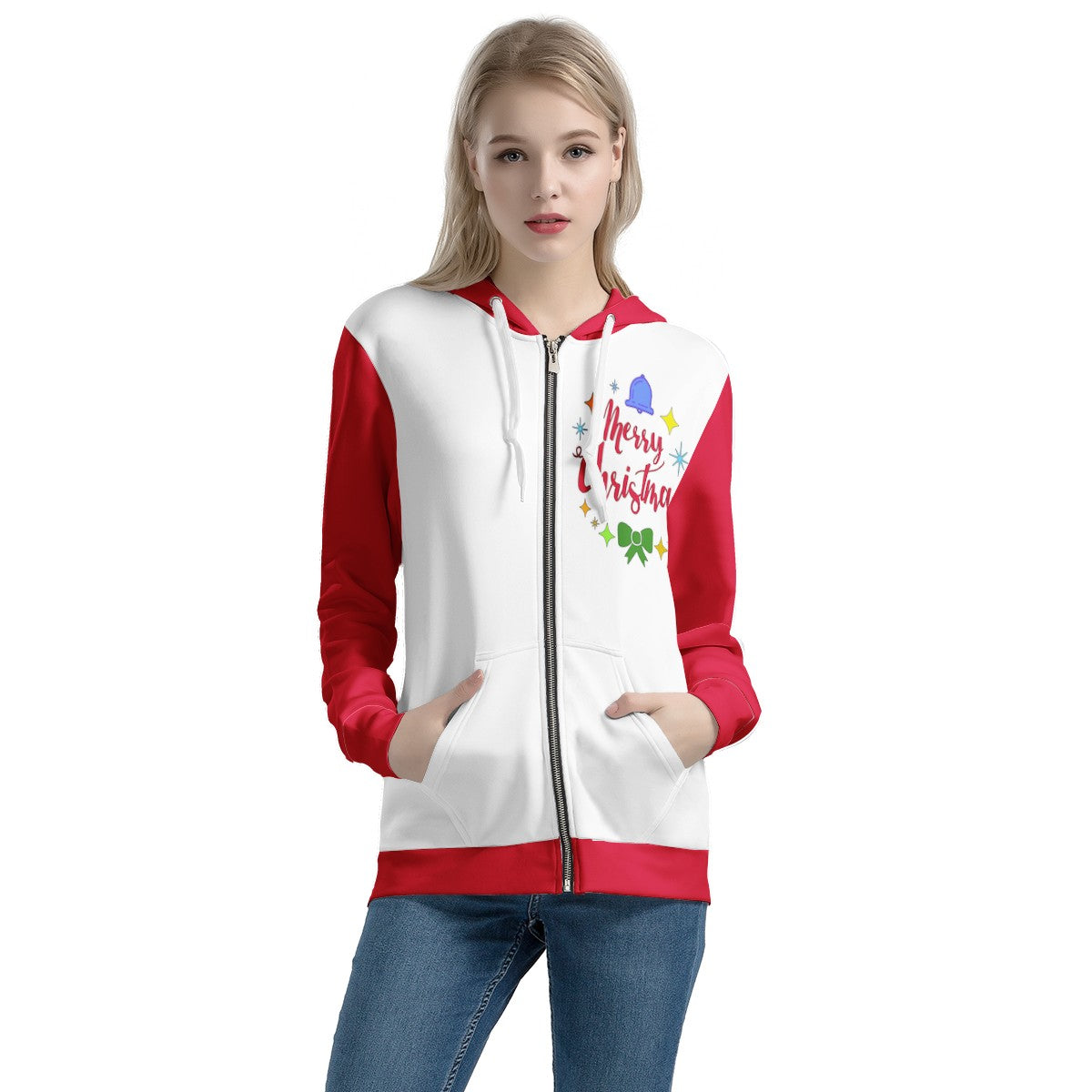 Women's All Over Print Zip Hoodie - Merry Christmas - Luxtrini, LLC