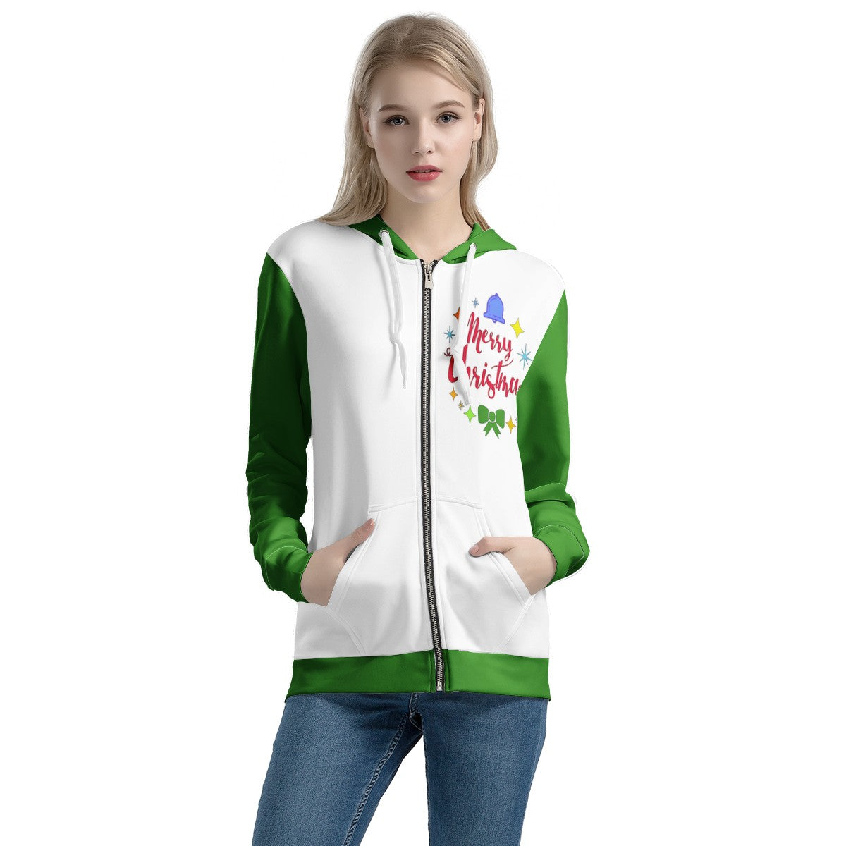 Women's All Over Print Zip Hoodie - Merry Christmas - Luxtrini, LLC