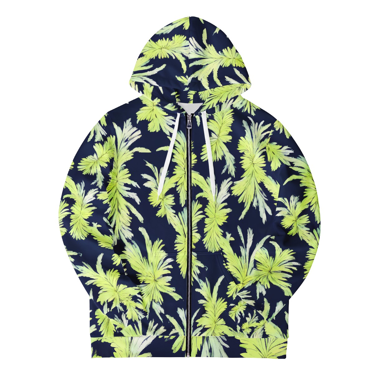 Puakenikeni - Lime Green and Black Women's All Over Print Zip Hoodie - Luxtrini, LLC