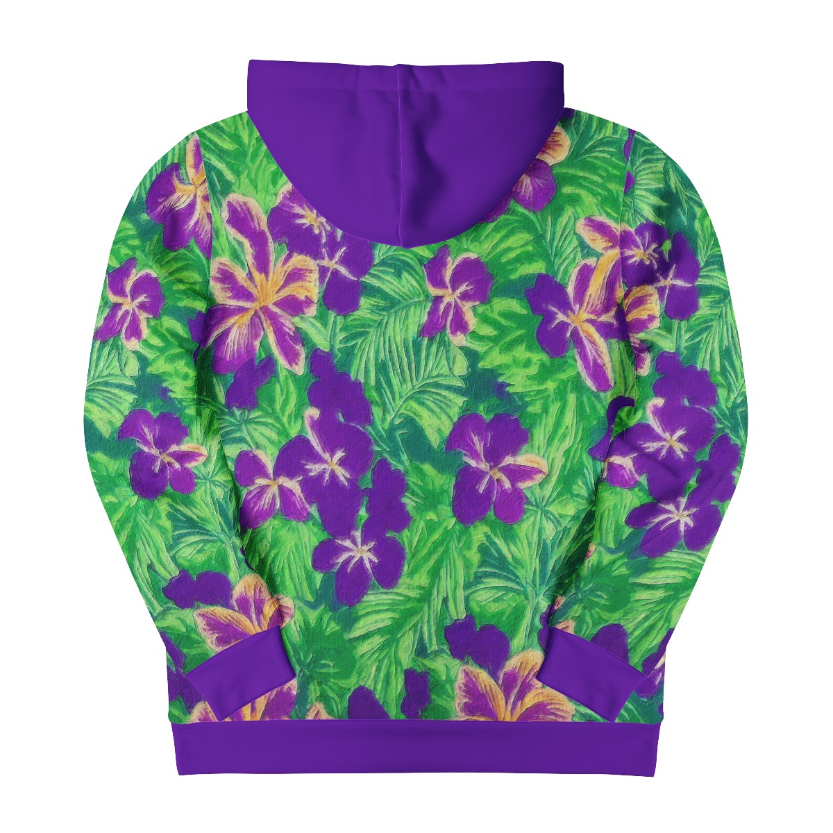 Blue Flag Iris on Green Women's All Over Print Zip Hoodie - Luxtrini, LLC