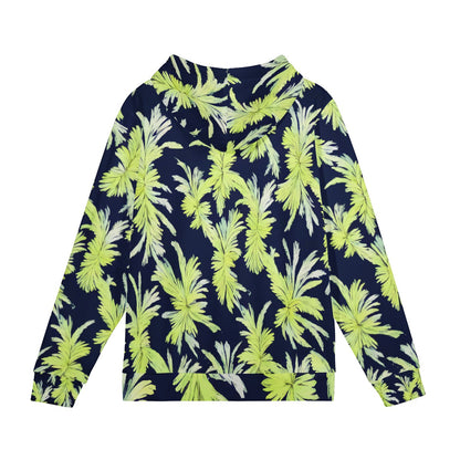 Puakenikeni - Lime Green and Black Women's All Over Print Zip Hoodie - Luxtrini, LLC