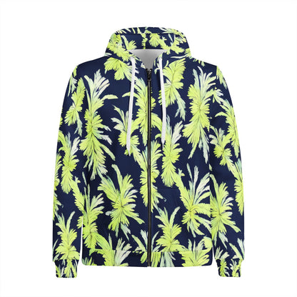 Puakenikeni - Lime Green and Black Women's All Over Print Zip Hoodie - Luxtrini, LLC