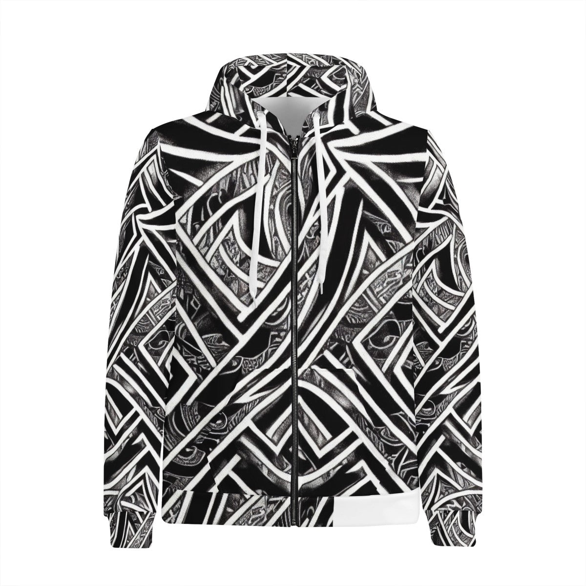 Black and White Polynesian Women's All Over Print Zip Hoodie