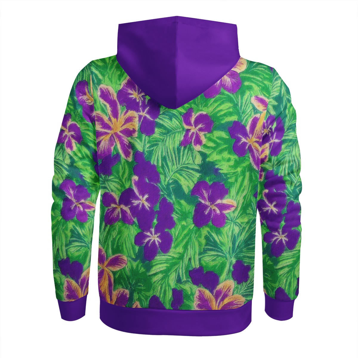 Blue Flag Iris on Green Women's All Over Print Zip Hoodie - Luxtrini, LLC