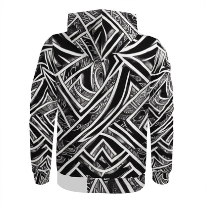 Black and White Polynesian Women's All Over Print Zip Hoodie