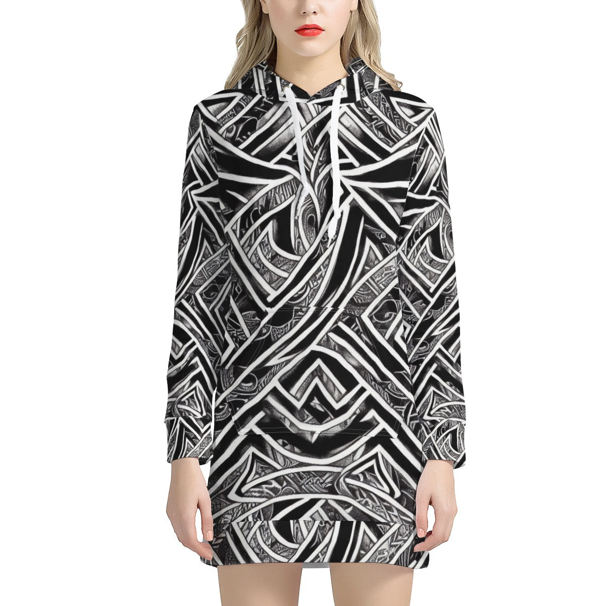 Black and White Polynesian Women's Hoodie Dress