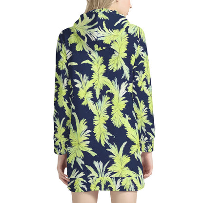 Puakenikeni - Lime Green and Black Women's Hoodie Dress - Luxtrini, LLC