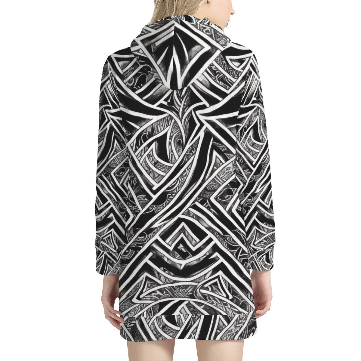 Black and White Polynesian Women's Hoodie Dress