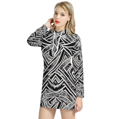 Black and White Polynesian Women's Hoodie Dress