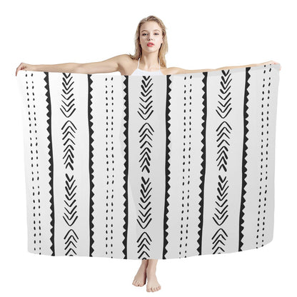 African Ethnic Mudcloth  #20 White and Black Sarong Scarf