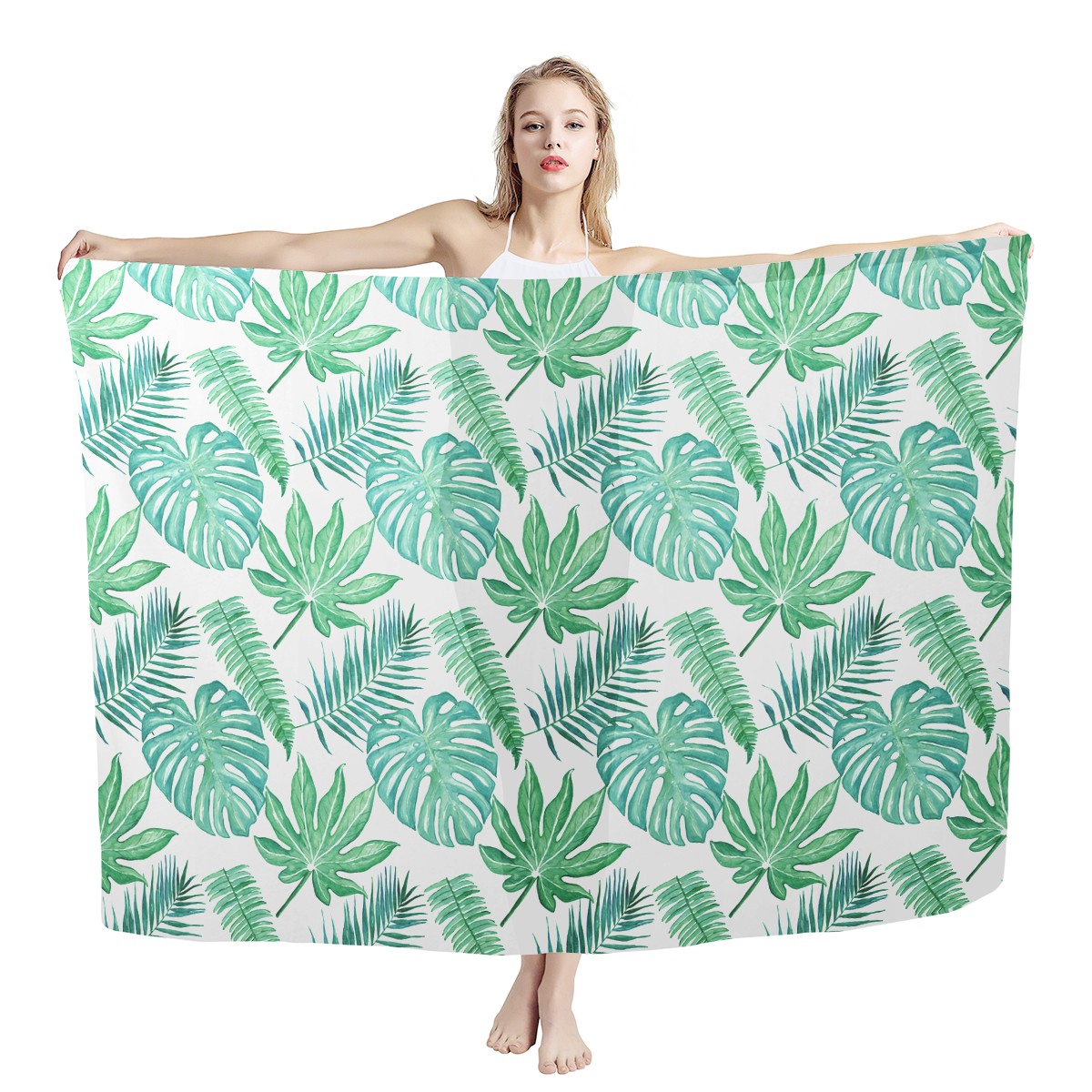 Palm and Monstera Leaf Green  Sarong Scarf