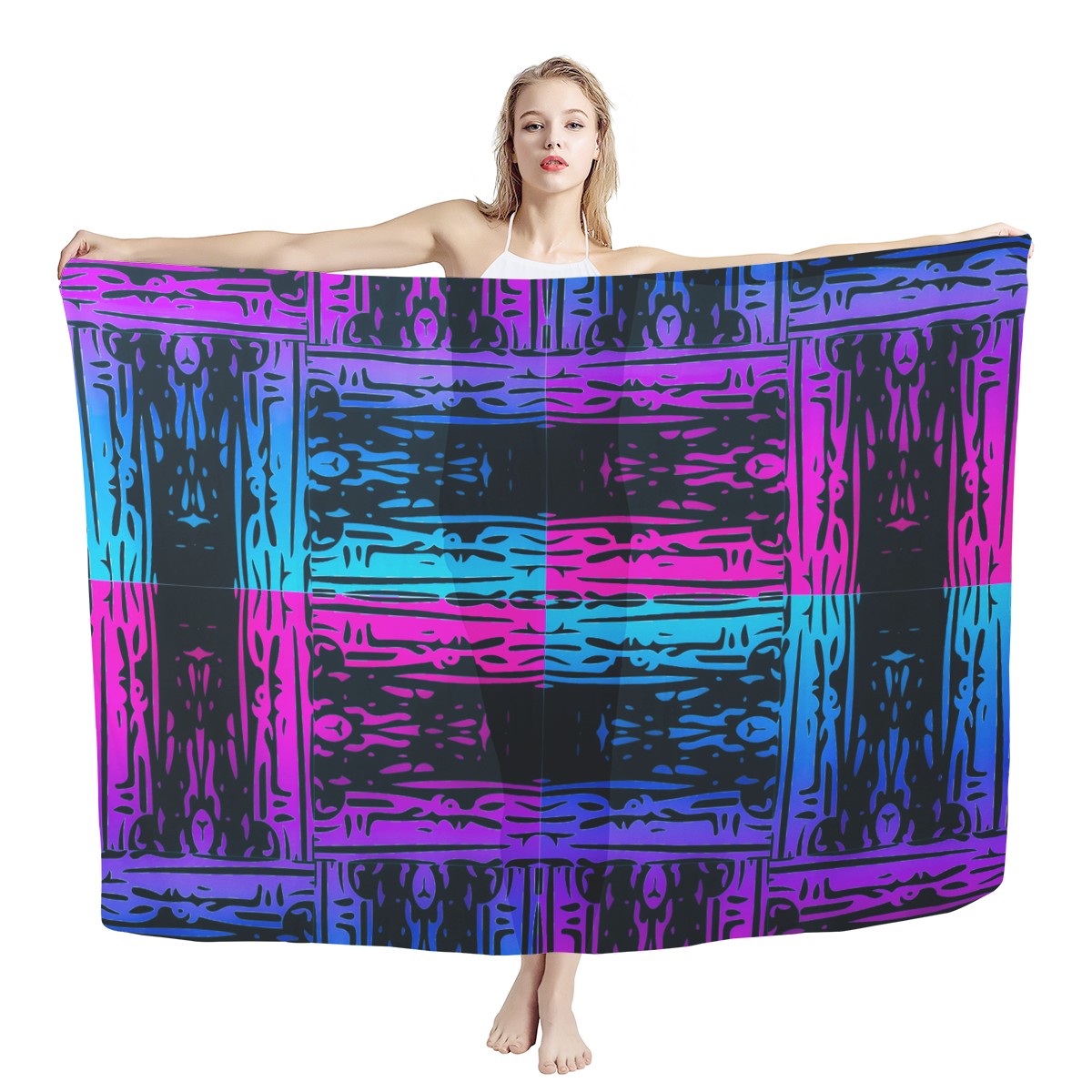 San Marcos Plaid Blue and Purple Sarong Scarf