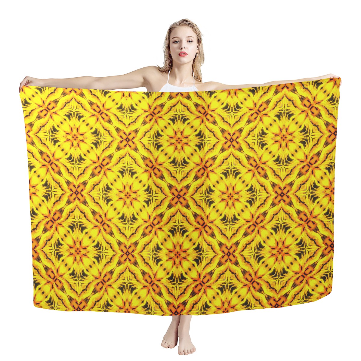 Exotic and Radiant: Yellow Toghu Cameroon Sarong Scarf - Personalized Print Sarong for Women's Beach Fashion