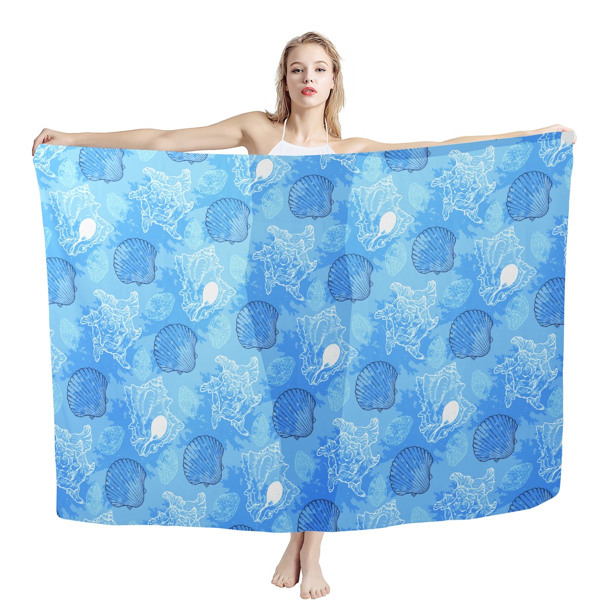 Blue Seashell Ocean Sarong Scarf