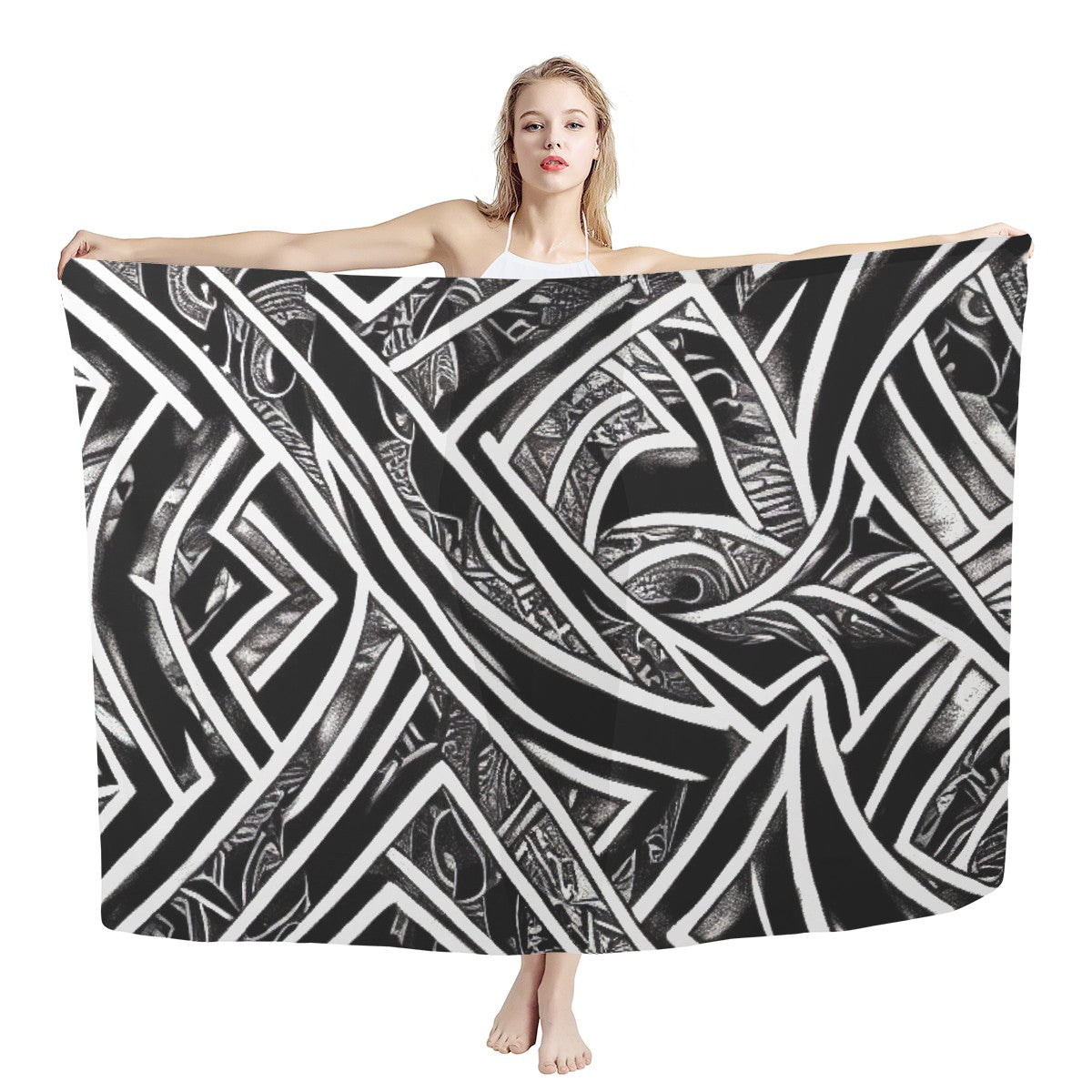 Black and White Polynesian Sarong Scarf