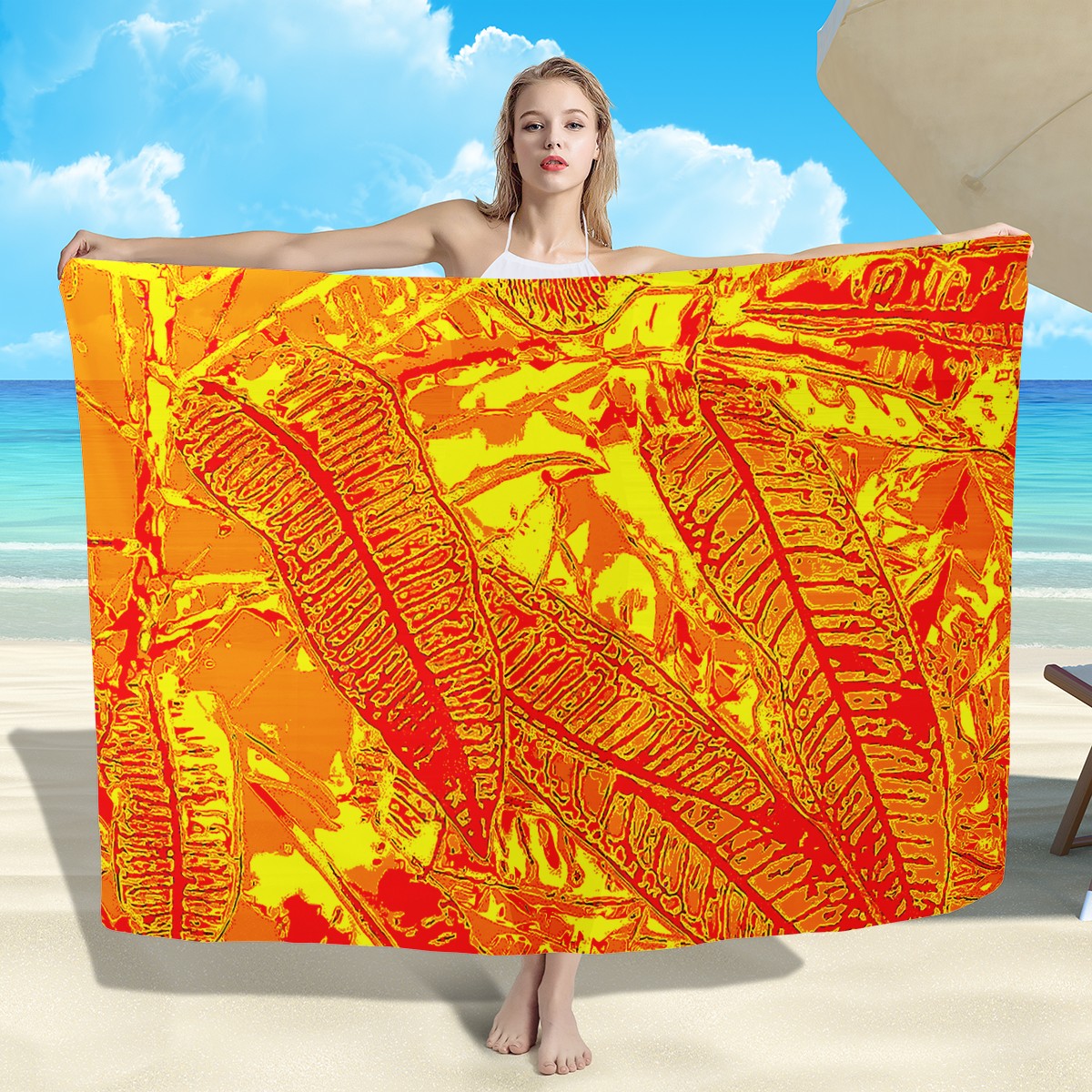 Orange Croton Sarong Scarf