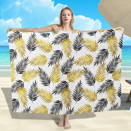 Black and Gold Palm Branches Sarong Scarf