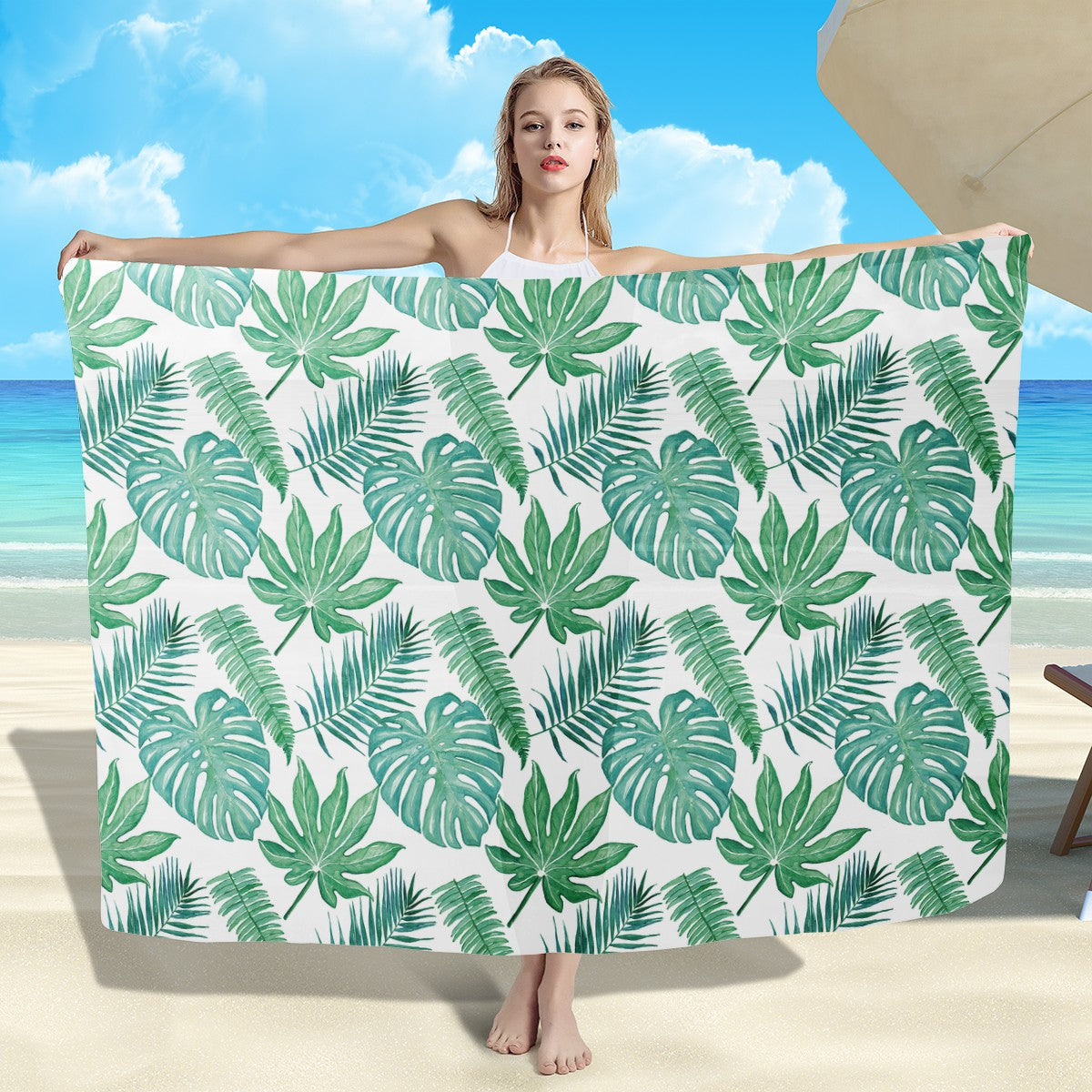 Palm and Monstera Leaf Green  Sarong Scarf